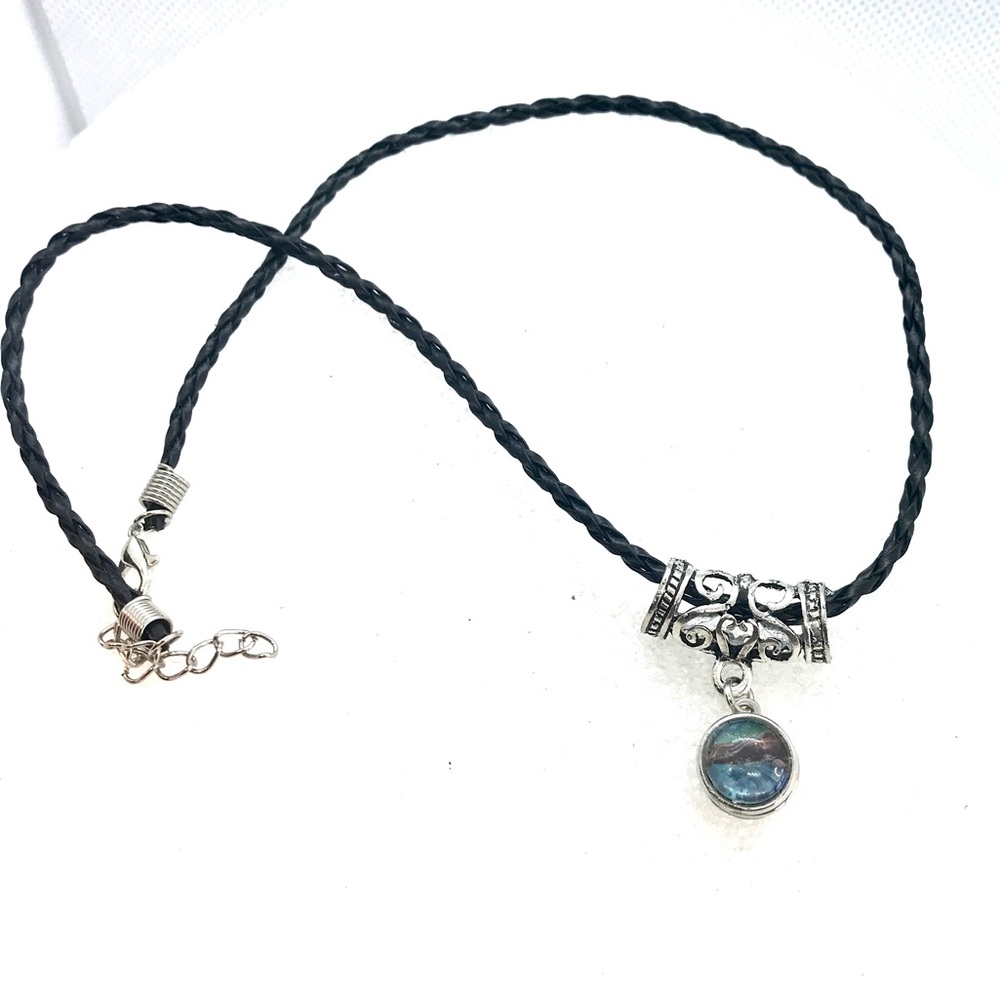 Necklace With handmade 12mm snap SN12 on braided leather cord